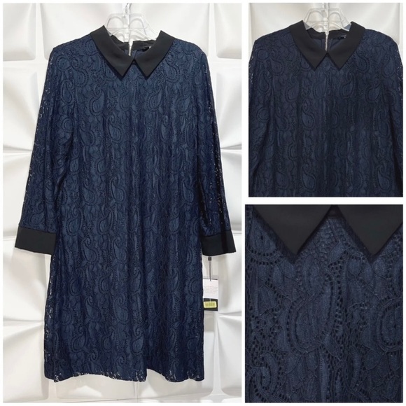 NWT Tommy Hilfiger Sz 14 Navy Blue Black Lace Paisley Shift Dress NEW - Picture 1 of 10